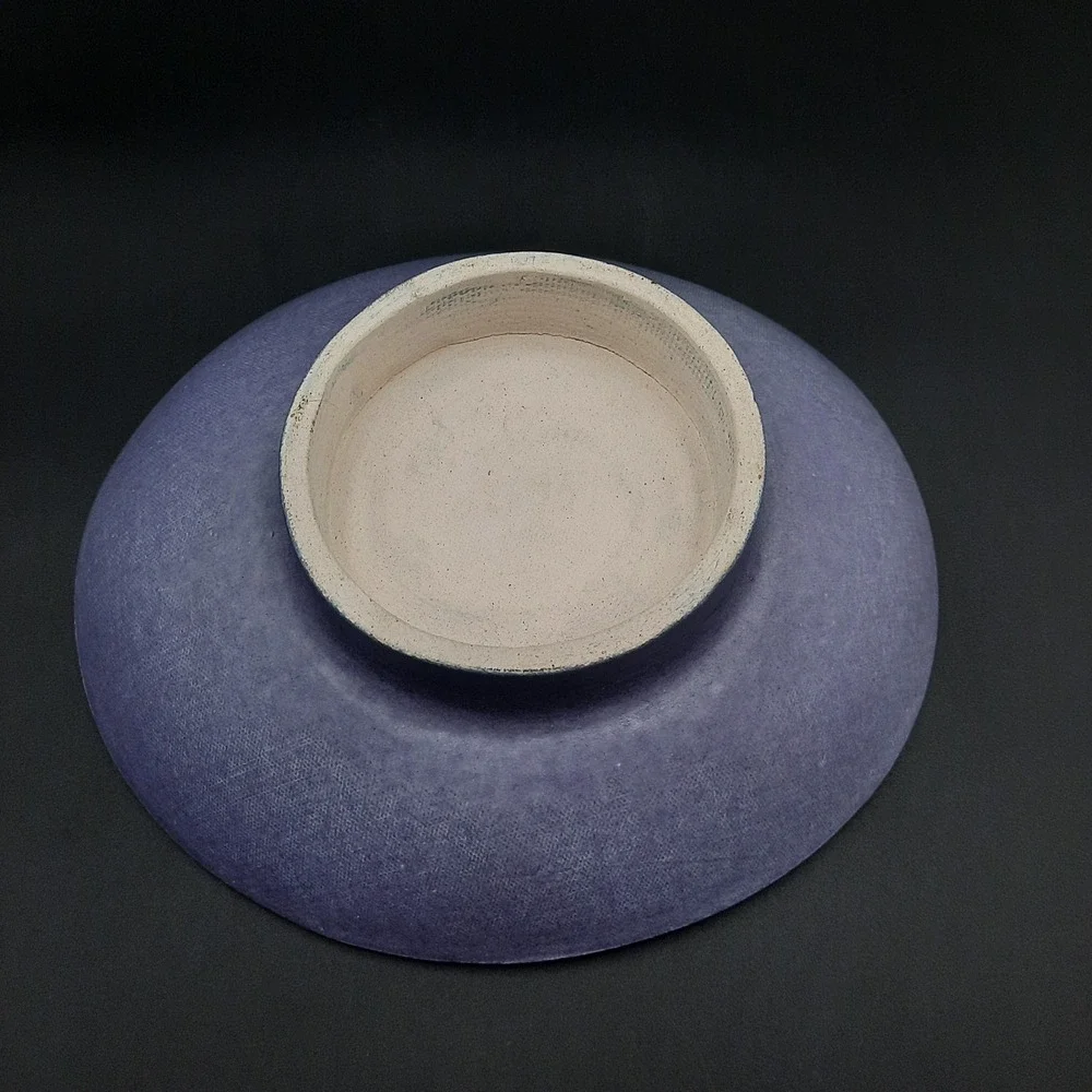 Purple Ceramic Studio Art Bowl with Impressed Leaf Design – Signed 1993‎